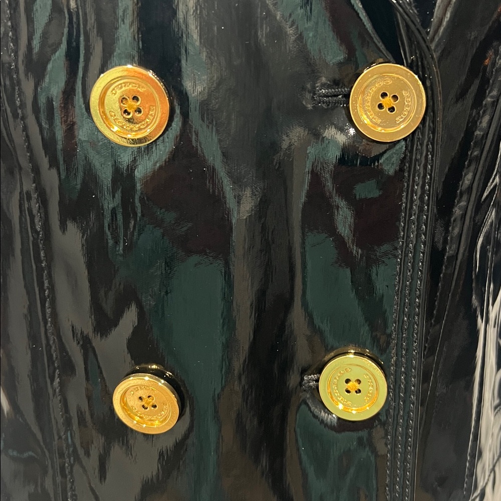 JUICY COUTURE | Black Rain Coat W/ Gold Logo Buttons & Ruffle 3/4 Sleeves 🖤 - Picture 7 of 11